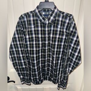 Wrangler- boys pearl snap shirt. Youth XL (14-16) Black, green, blue.